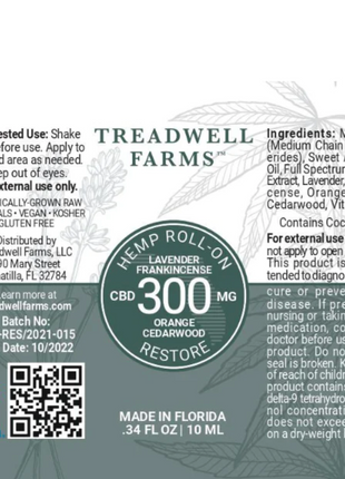 Treadwell Farms Restore 300mg CBD Roll On